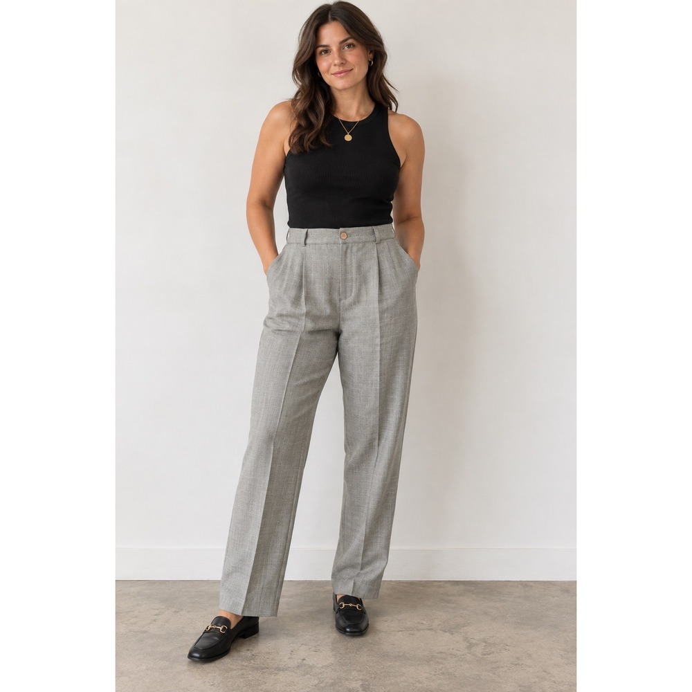 Requirements Gray Glen Check Pleated High Waist Dress Pants 12 USA Made Vintage